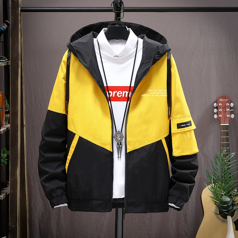 

2022 Wholesale New Autumn Teen Jacket Hooded Fashion Trend Outer Colorblock Zipper Windbreaker Letter Print Top M-4XL