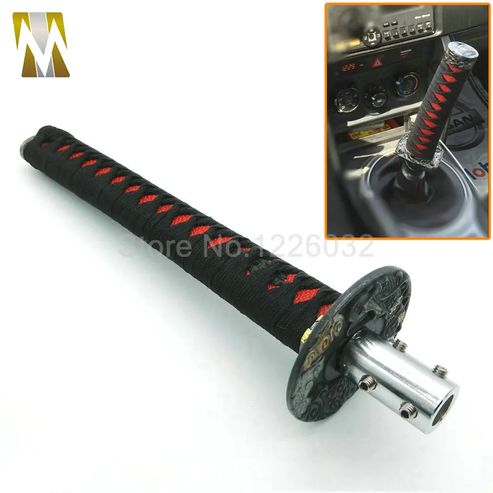 Black & Red  265mm JDM Samurai Sword Shift Knob Shifter Katana Metal Weighted Sport With Adapter