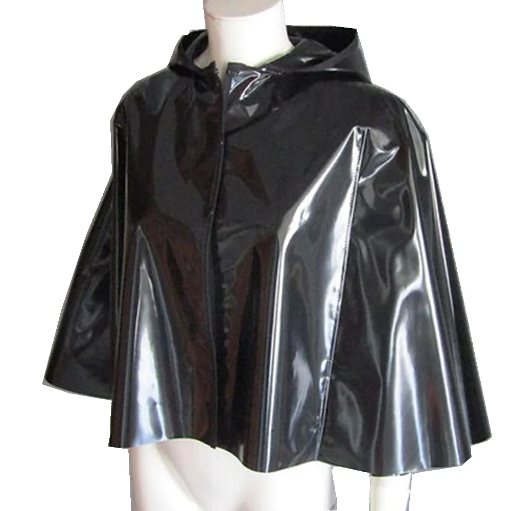 Short Hooded Ponchos for Party, Sleeveless, Batwing Cropped Cloaks, Unisex Vinyl Cosplay, Exotic Shiny PVC Leather, Solid Color