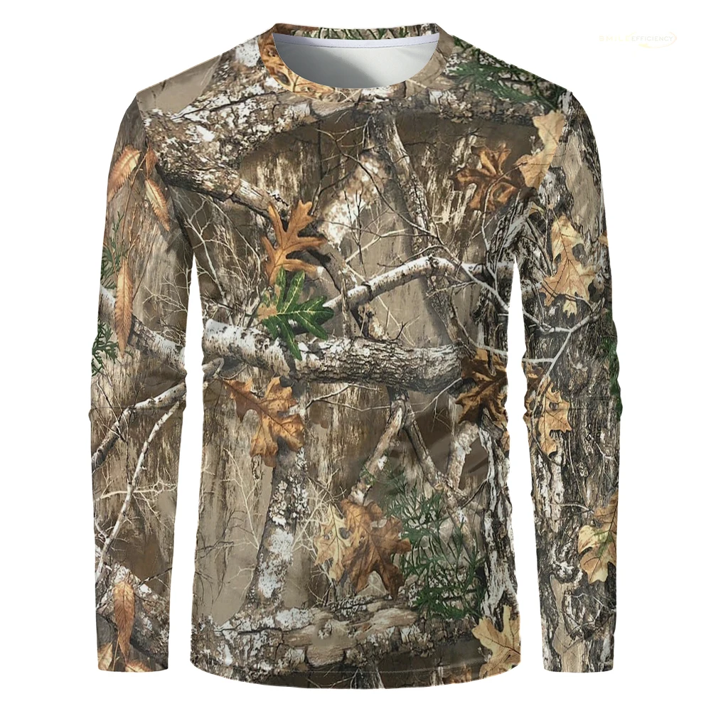 Men Camouflage Forest Hunting T-shirt Utdoor Quick Drying Breathable Hiking Long Sleeve T-shirt Fishing Camping Sports Tops Tees