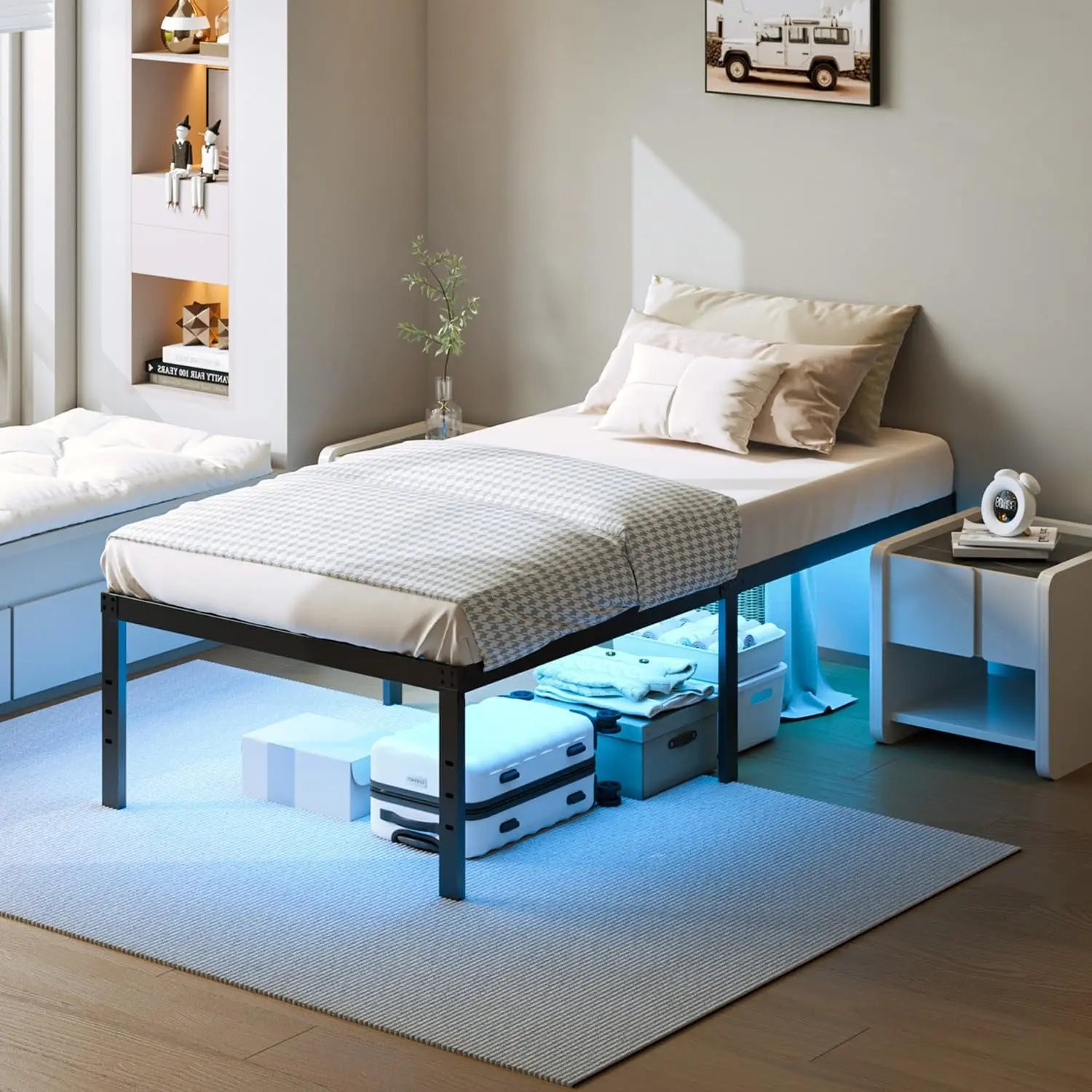 

Twin Bed Frame, 14 inch Bed Frame with LED Lights, Metal Platform Bed Frame Twin, Easy Assembly, No Box Spring Needed, Black