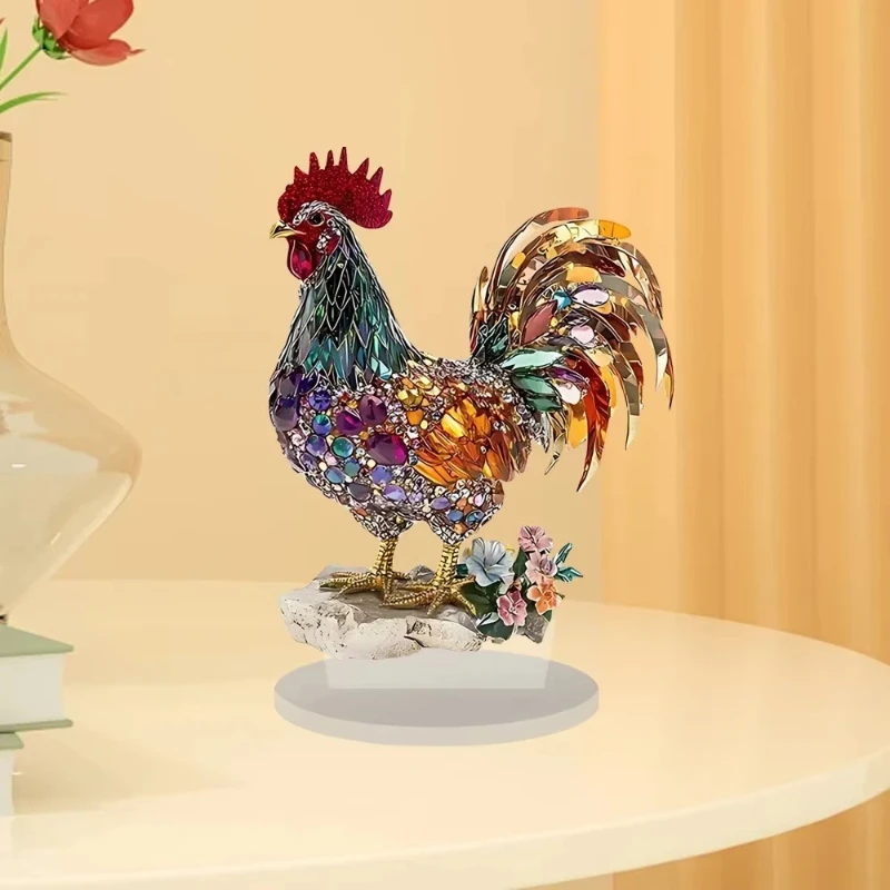 

New Product In Stock Creative Colorful Rooster Animal Figurines For Attracting Wealth 2d Flat Acrylic Home Decoration Figurines