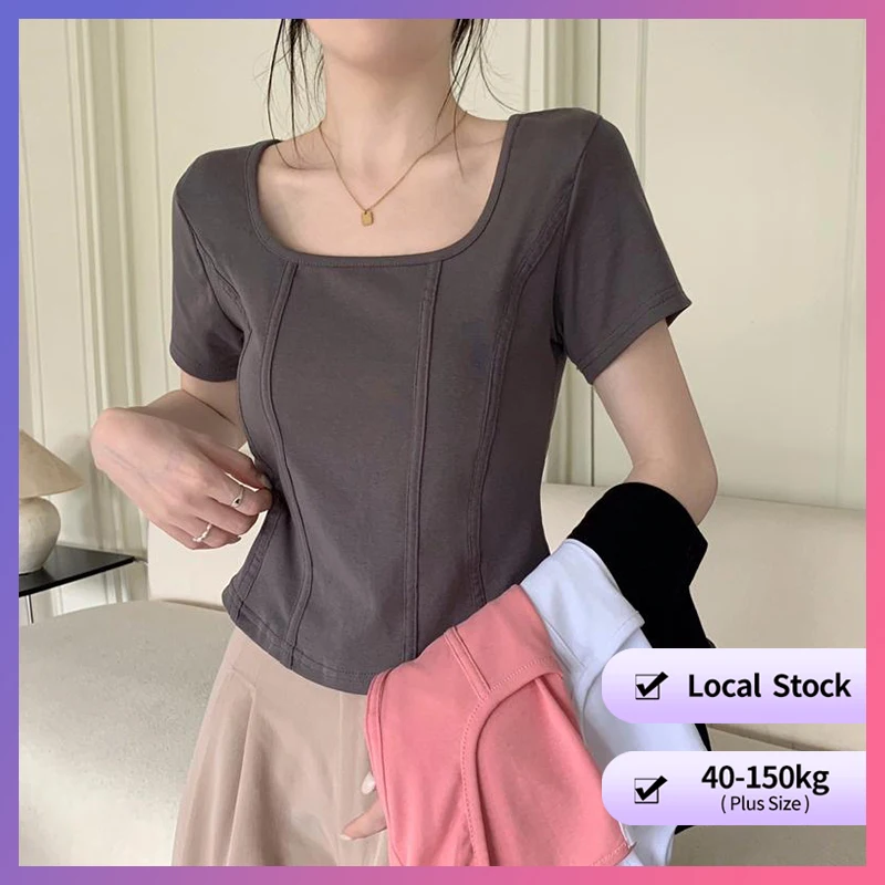 【オーバーサイズTシャツ】(40-100kg) 夏 半袖 無地 プラスサイズTシャツ 韓国ファッション トップス スリムフィット ショートカット