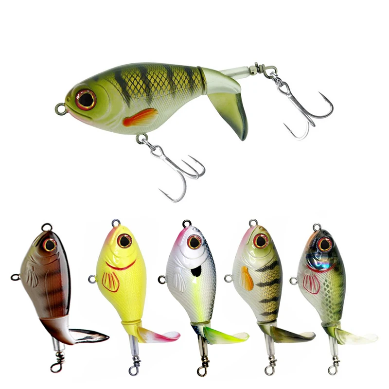 

70pcs 75mm 17g Floating Whopper Plopper 75F Rotating Minnow Fishing Lures with Spinner Crankbaits for Trout Pike Lures