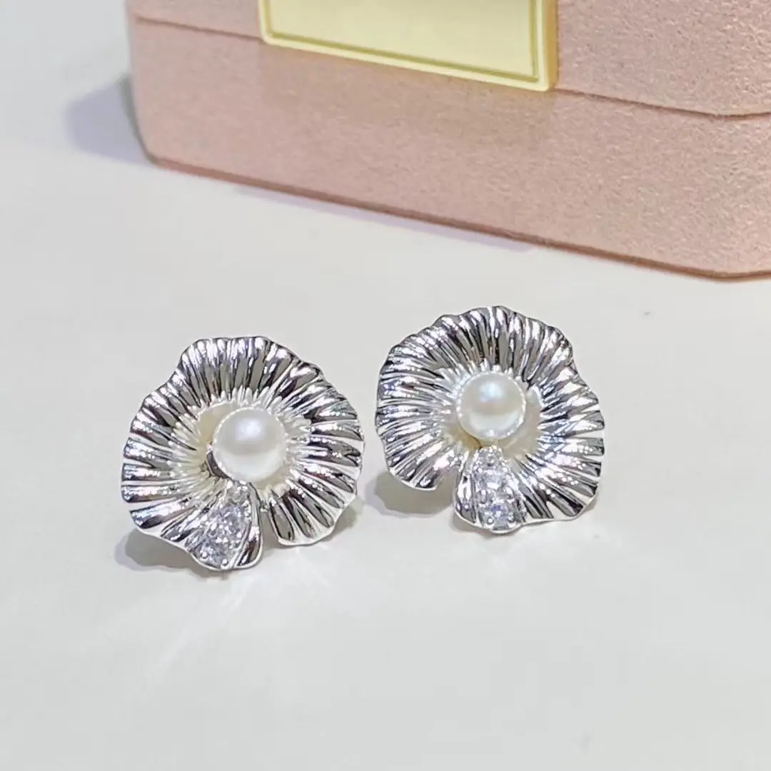 Wholesale S925 Sterling Silver Earrings Mount Findings Settings Base Mounting Parts Accessory for 4-5mm Pearls 5 pairs/lot