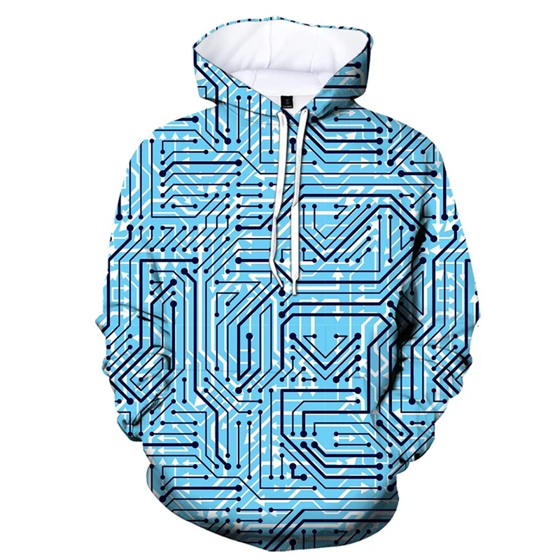 Leiterplatte 3D-Druck Hoodie für Männer Frauen Geometrie Rundhals Hoodies Langarm Herbst Pullover Tops Streetwear Mantel