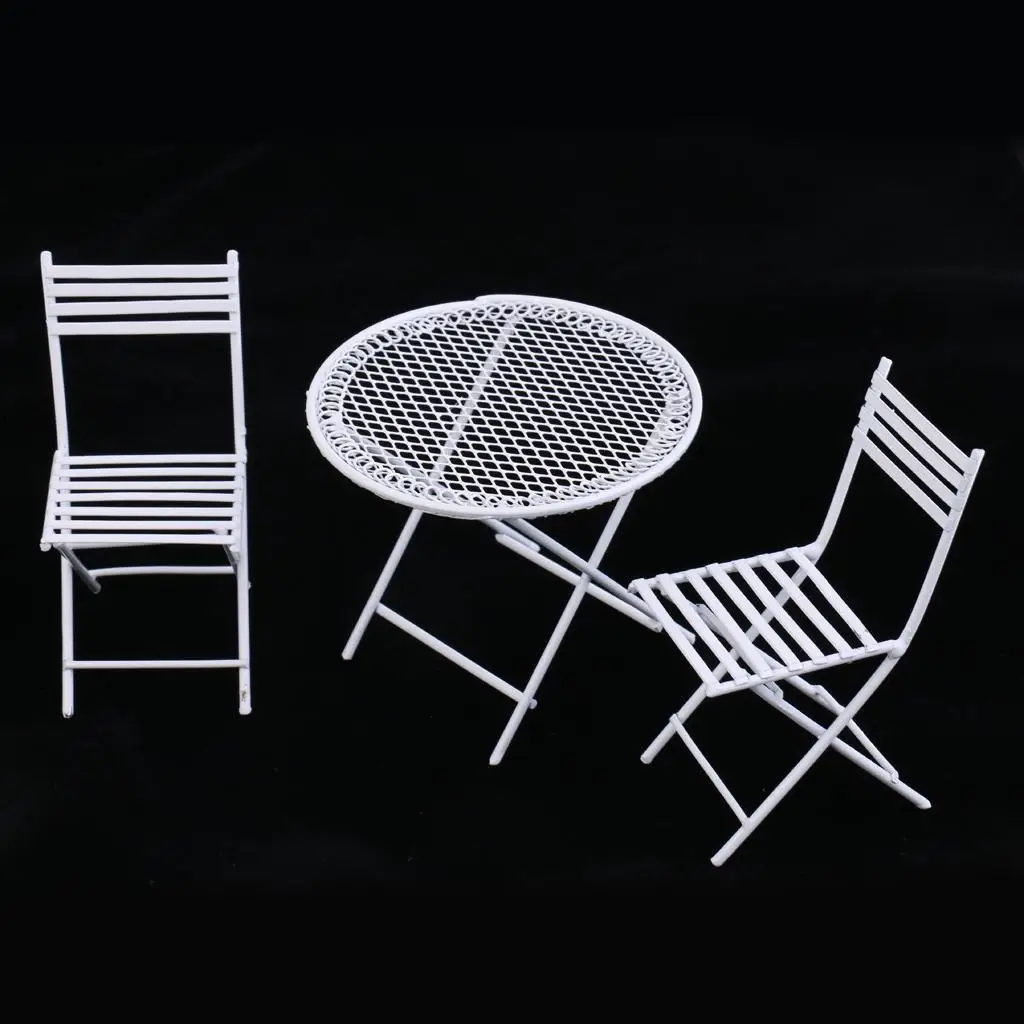 1:12th Metal White Table with 2 Chairs Dollhouse Miniature