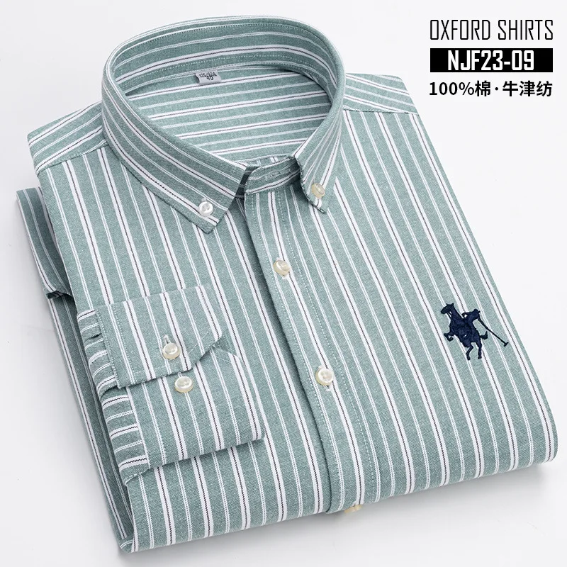 100% cotton men\'s long sleeve shirt Spring Summer Oxford woven embroidery High quality casual wear Breathable fashion stripe