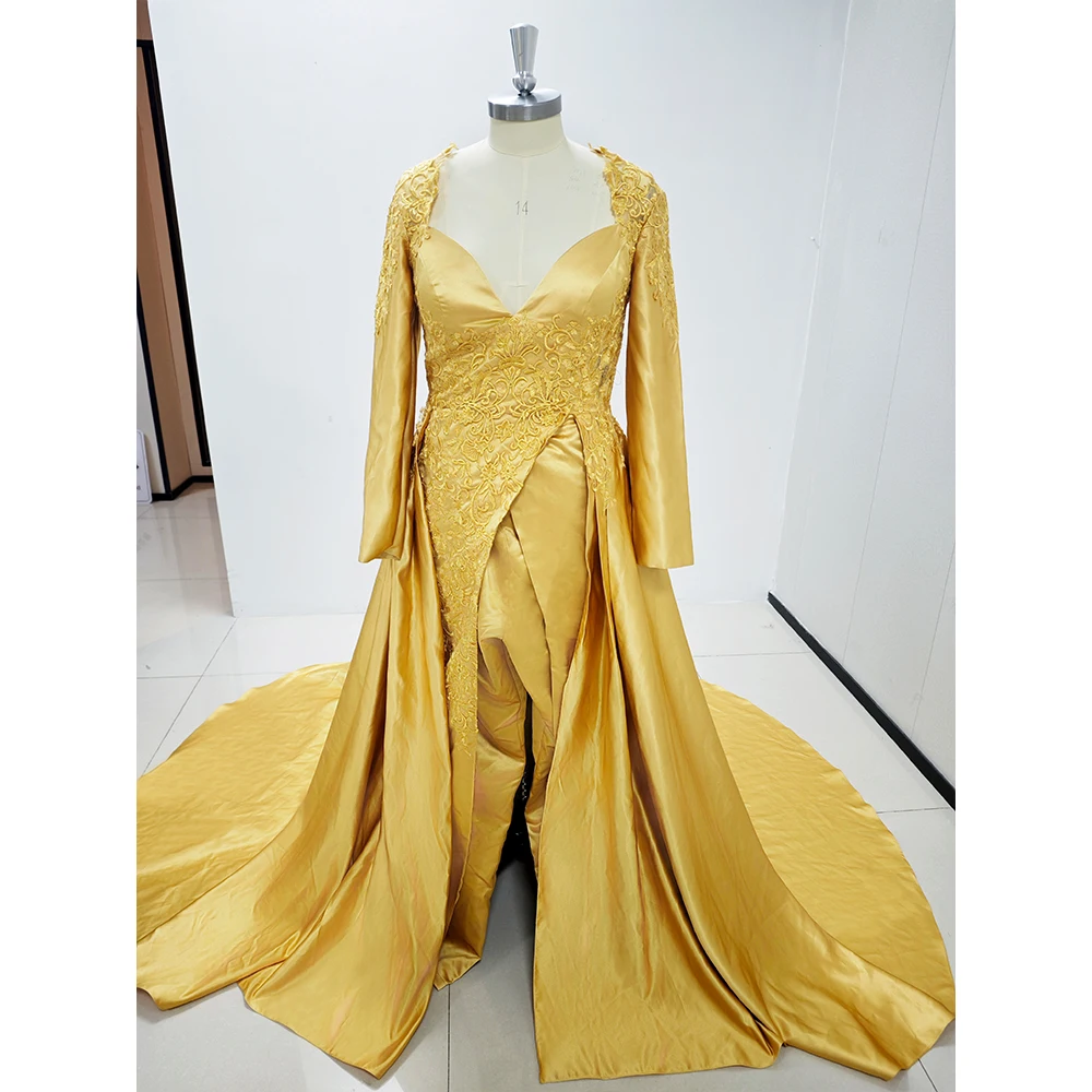 Fashion Jumpsuit Formal Evening Dresses Elegant Embroidery Sweetheart Prom Gowns Long Sleeves Sweep Train Draped Party Dresses