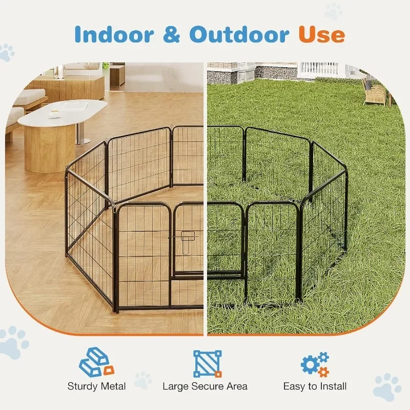 Dog Playpen Indoor - Pet Fence Puppy Exercise Pen for Yard Gate 8 Panel 24” Height Heavy Duty Crates