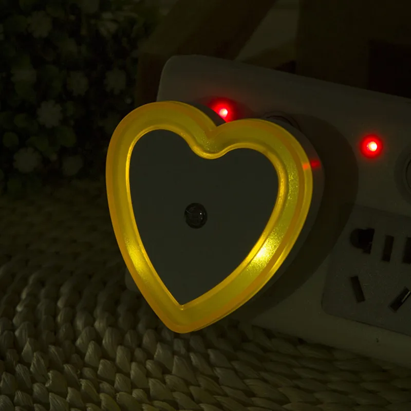 LED Mini Night Light EU/US Plug Light Sensor Heart Shape Nights Lamp For Kid\'s Room Bedroom Bedside Aisle Corridor 110V 240V