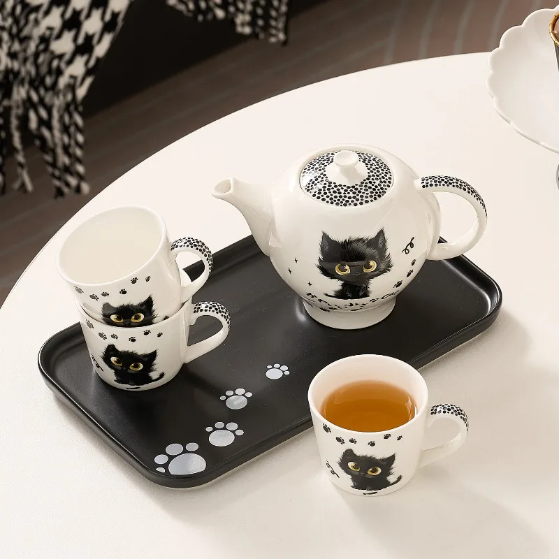 

Cute and Cute Black Cat Ceramic Tea Set High Beauty Afternoon Tea Pot