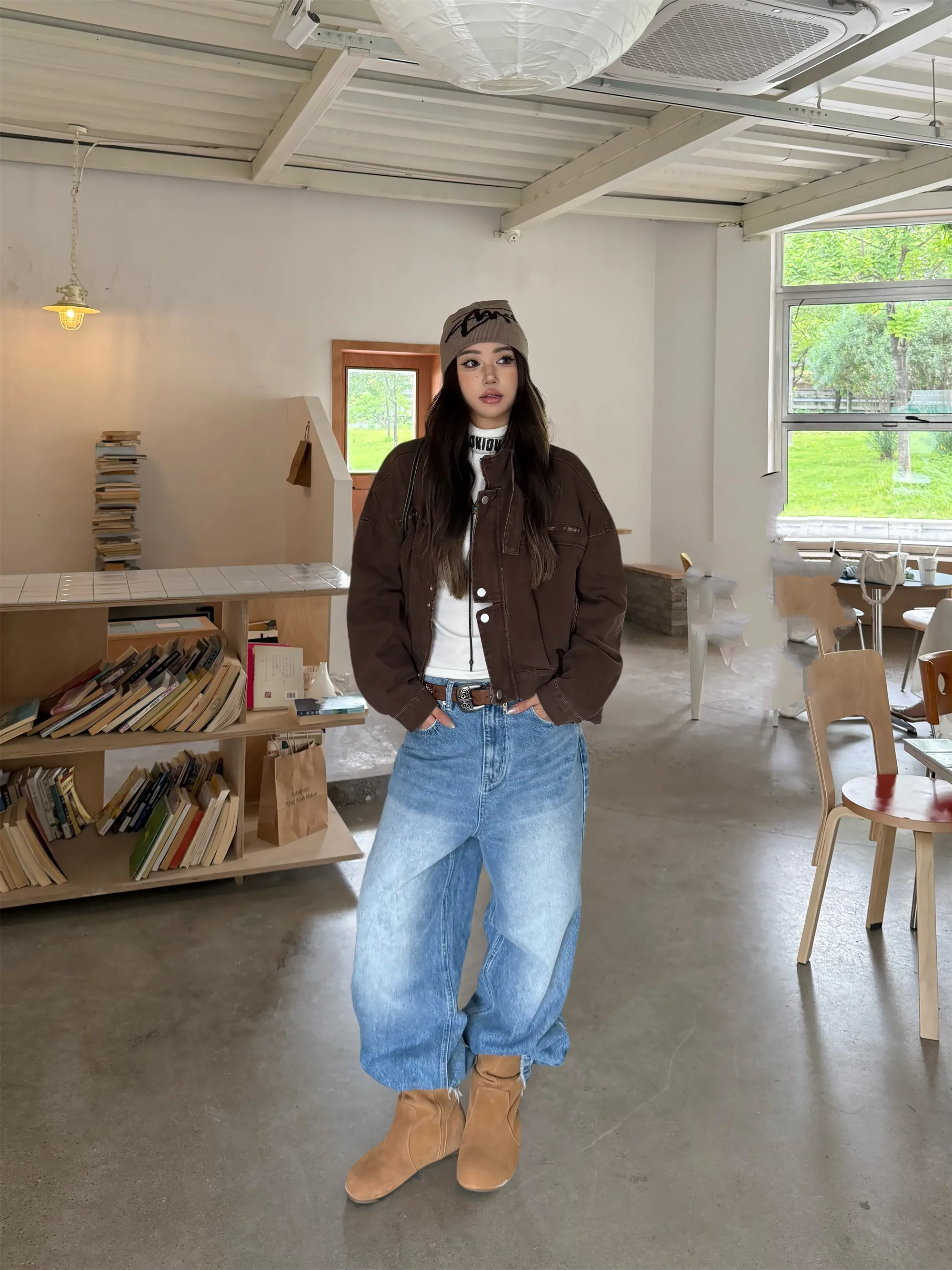 

Синие прямые джинсы с завышенной талией в стиле ретро, мужские свободные широкие повседневные длинные брюки, ленивый Ch филон, хлопок, полиэстер, переработанное волокно