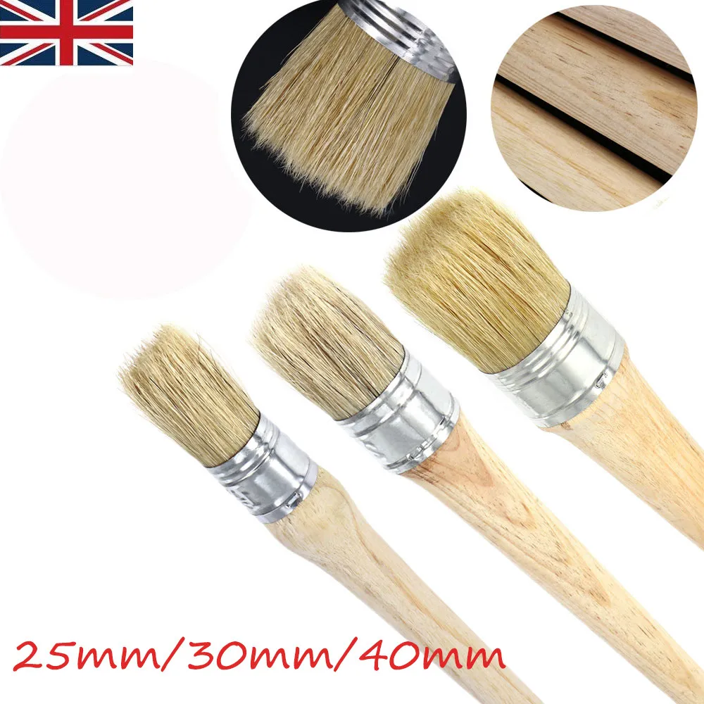 30Mm Round Waxing Brush Painting Brush for Wood Furniture Restoration Cabinets Tables Walls Stenciling Home Decor Natural