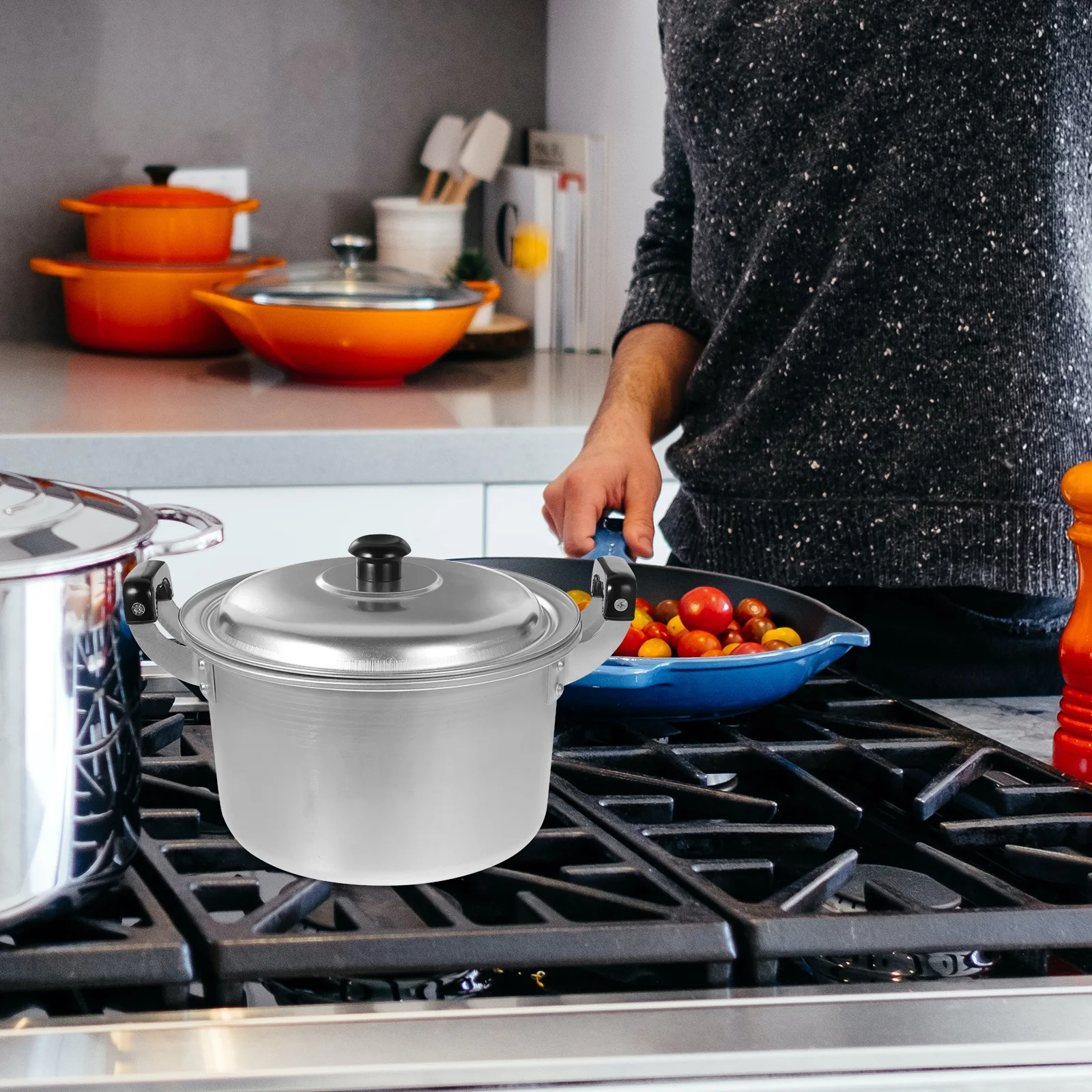 

Thickened Aluminum Steamer Pot Safe Material Wear Heat Break Rust Resistance Essential Kitchenware Small Size Black