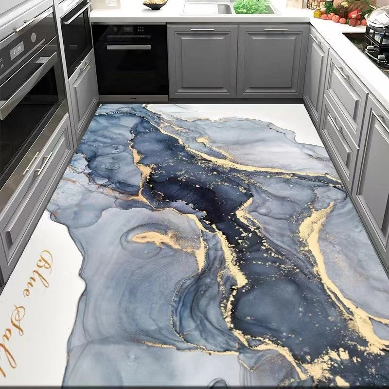 Kitchen Pvc Waterproof and Oil-proof Rug Oil Painting Style Rose Gold Living Room Carpet Bathroom Non-slip Floor Mat Porch Mats