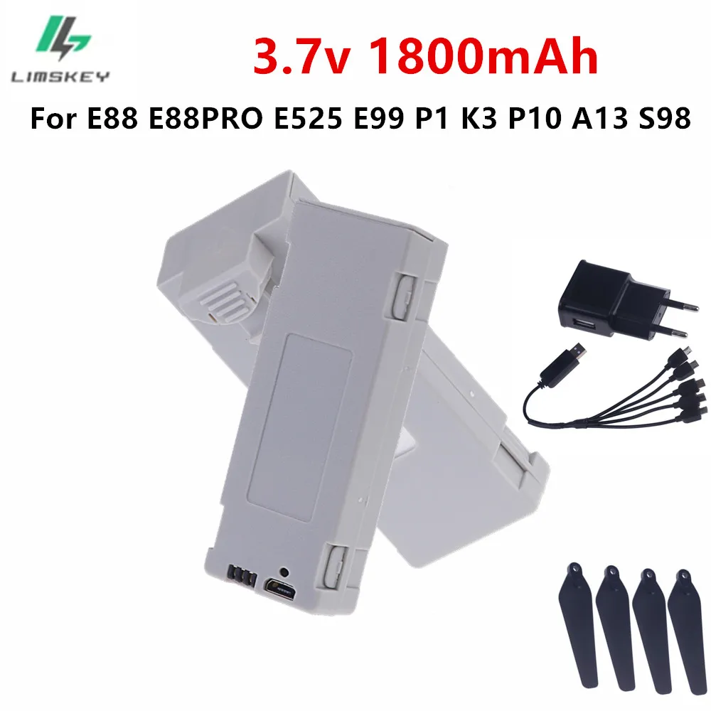 3.7V 1800mAh Rechargeable Li-ion Battery and Charger For RC Drone E88 E88PRO E99 S2 P1 K3 P10 A13 S98 E525 RC Quadcopter Parts