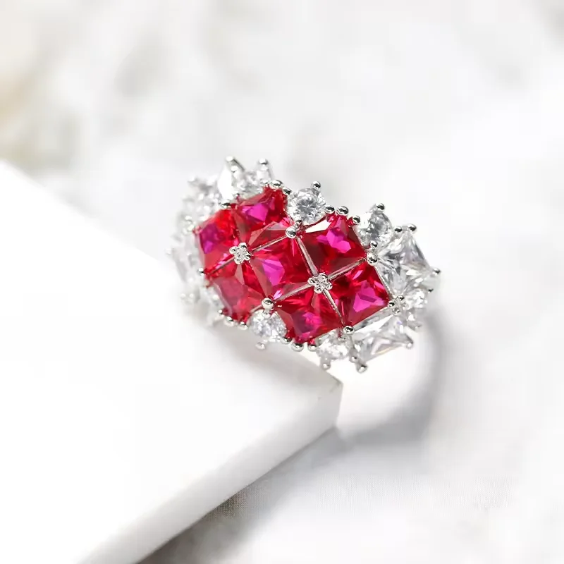 

New design S925 Sterling Silver plated lab grown ruby diamond jewelry red gem ring for women