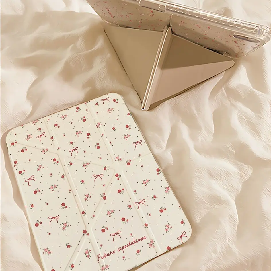 Red Flower Bowknot New Tablet Case For iPad Pro 11 12.9in 13 M4 M5 Case 9.7 10.2 5/6th 7/8/9 10 11th Mini Air 3 4 5 6 7 Cover