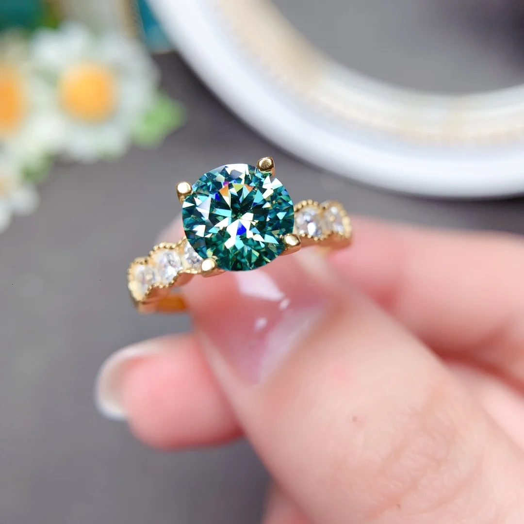 

2023 New Green 2ct Moissanite Ring for Women Jewelry Shiny Gem Real 925 Silver Engagement Ring