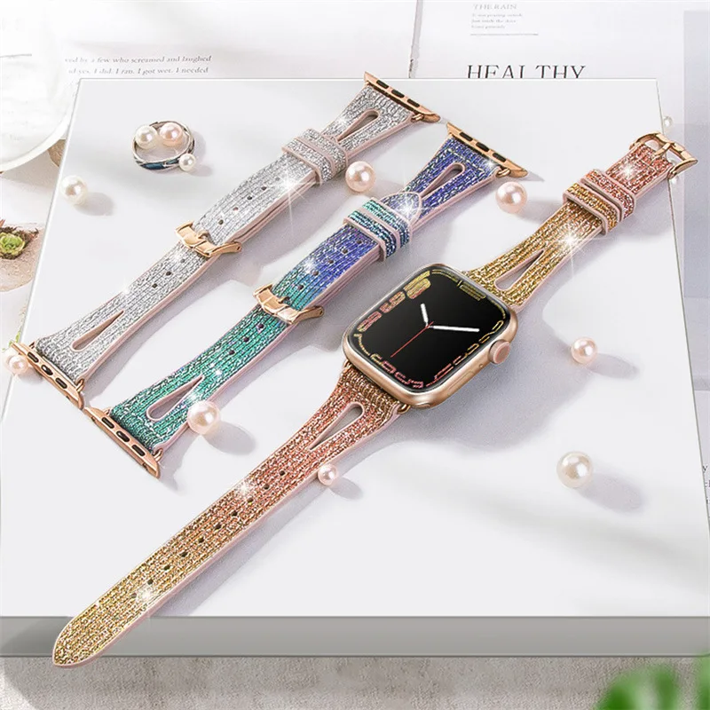 애플 워치 밴드용 실리콘 스트랩, 여성용 PU 스킨 스트랩, iwatch 시리즈 울트라 8 7 SE 6 5, 44mm, 40mm, 45mm, 41mm, 49mm, 42mm, 38mm