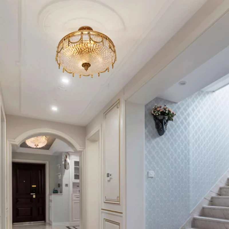 Neoclassical Design Lighting Victorian Ceiling Lamp Luxury Classical Brass Glass Ceiling Lights