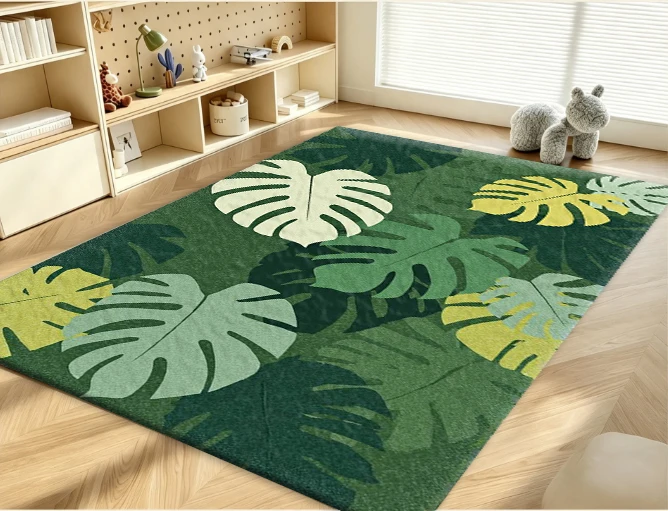 Tropical Monstera Leaf Boho Jungle Style carpet flooring, Multi-Green Tone Tropical Plant Print Area Rug for Living Room Bedroom Home Decor view 5