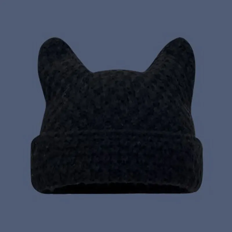 Cappello a cuffia giapponese Ins Little Devil Berretto di lana lavorato a maglia a righe Autunno e inverno Pullover a punta con orecchie di gatto