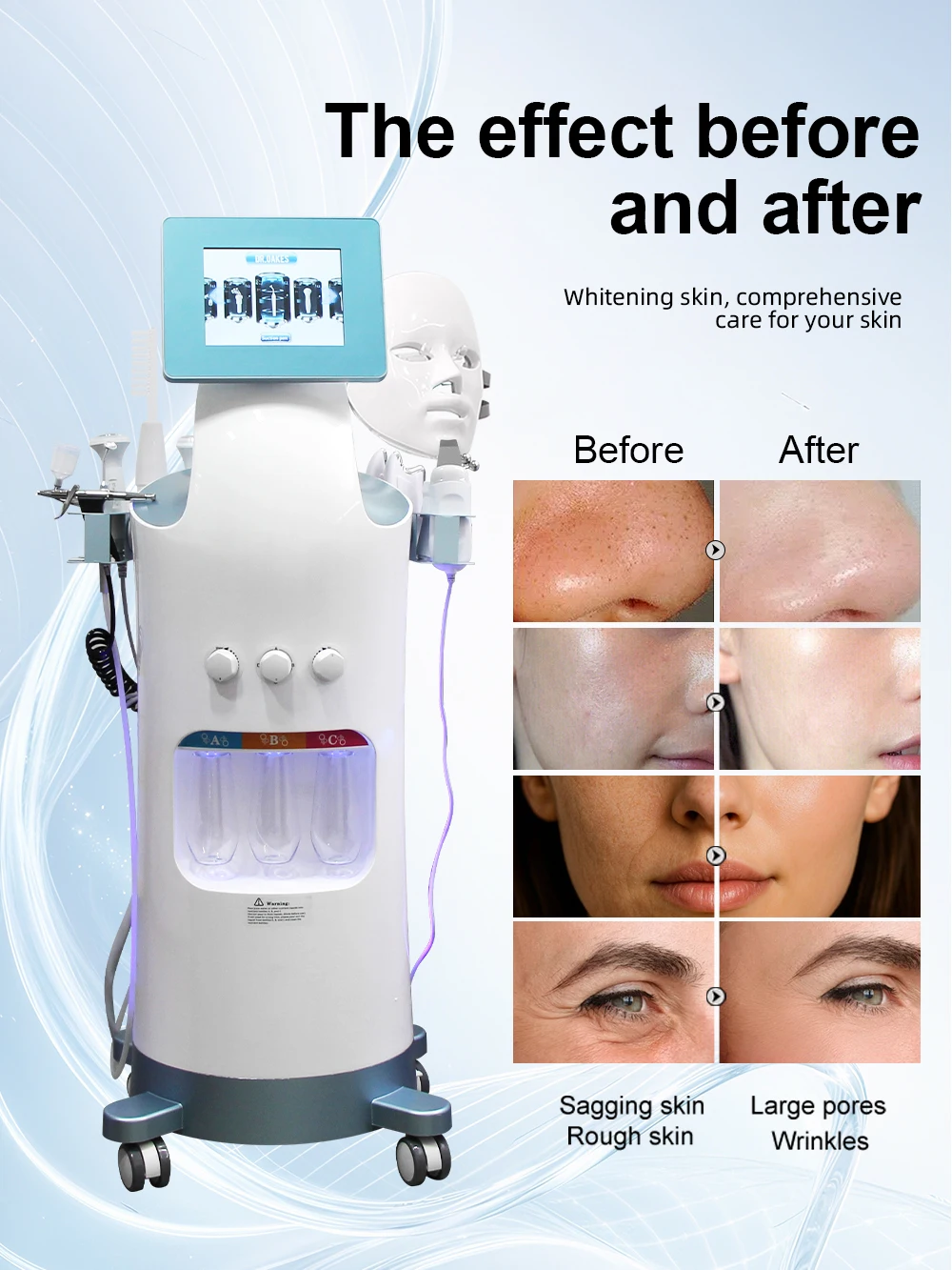 12-in-1 Gesichtspflegegerät: Hydra-Dermabrasion, Aqua-Peeling, Ultraschall-Gesichtspflege, Sauerstoff-Injektion, Hautverjüngung, Aufhellung, Gesichtslifting, Wasser-Sauerstoff-Spray, Tiefenreinigung,