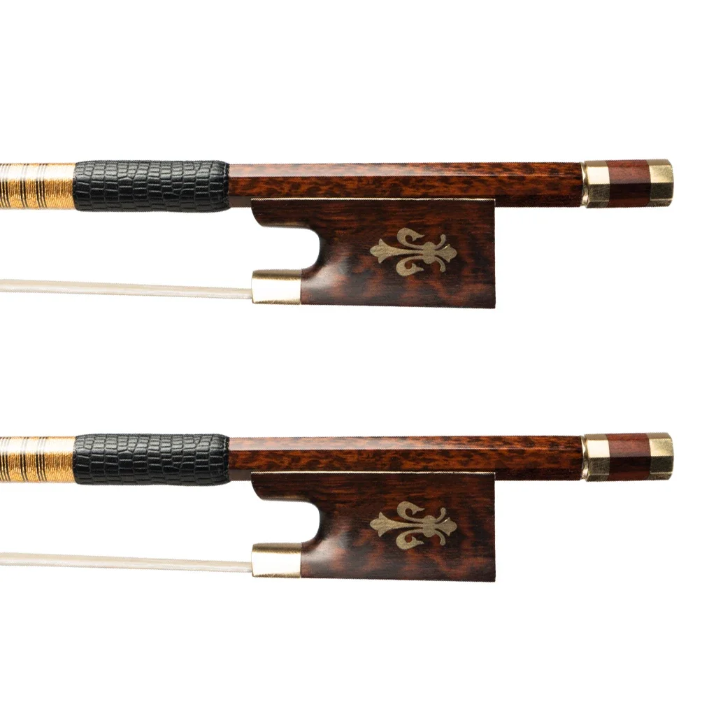 Snakewood Violin Bows 4/4 Straight Round Stick Natural Bow Horse Hair Well Balanced German Baroque Style Beautiful Bow 2pcs/1lot