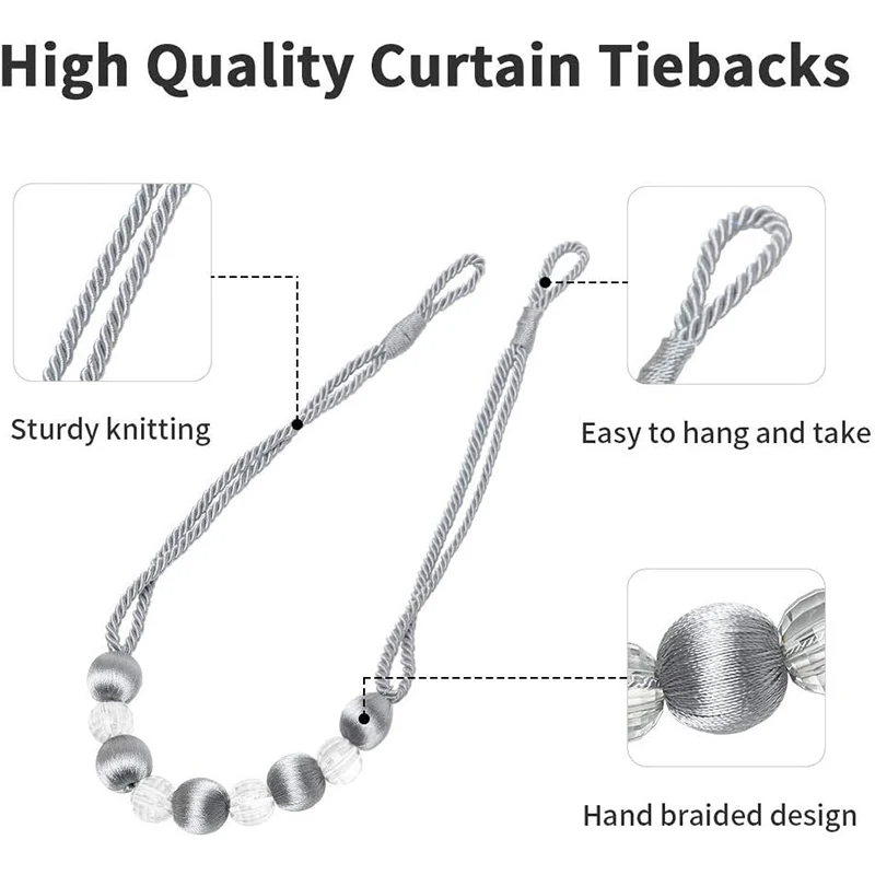 1Pc Curtain Tie Backs Rope Curtain Tiebacks With Bling Crystal Beads Curtain Decor Accessories Clips Curtain Holders For Drape