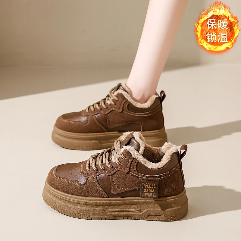 

CRLAYDK Winter Platform Sneakers for Women Fur Lined Keep Warm Ankle Shoes Ladies Insulated Anti Slip Outdoor Short Booties