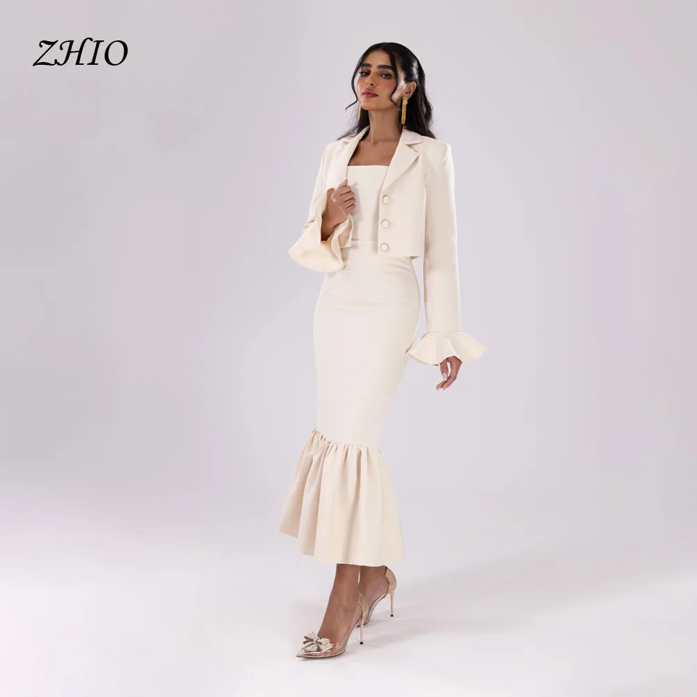 

ZHIO Luxury Mermaid Ivory Long Sleeves Evening Dresses Ankle-Length Princess Formal Wedding Prom Dress Customized فستان بيكو