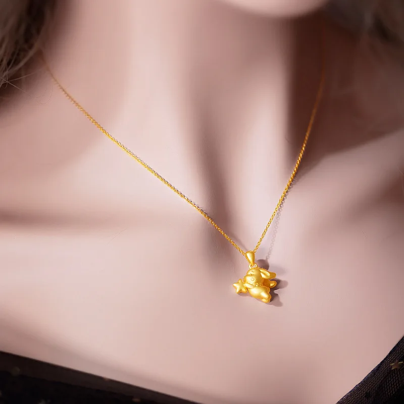 

9999 real gold 24K yellow gold Cute Star Rabbit Necklace Star Moon Rabbit Clavicle Chain