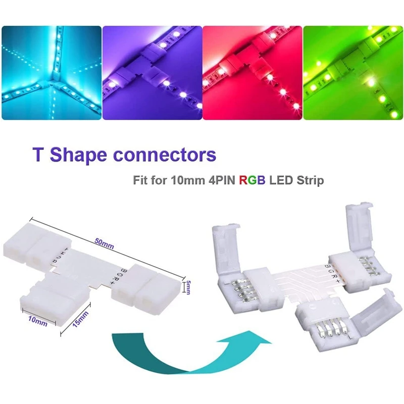 AB33-LED Strip Connector Kit For 5050 10Mm 4Pin RGB LED Strip,2 Way Splitter,DIY Accessories For RGB LED Strip Connection