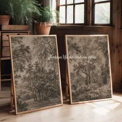Antique Moody Woodland Landscape Vintage Poster Brown Dark Forest Tree Canvas Printing Wall Art Picture Farmhouse Home Decor