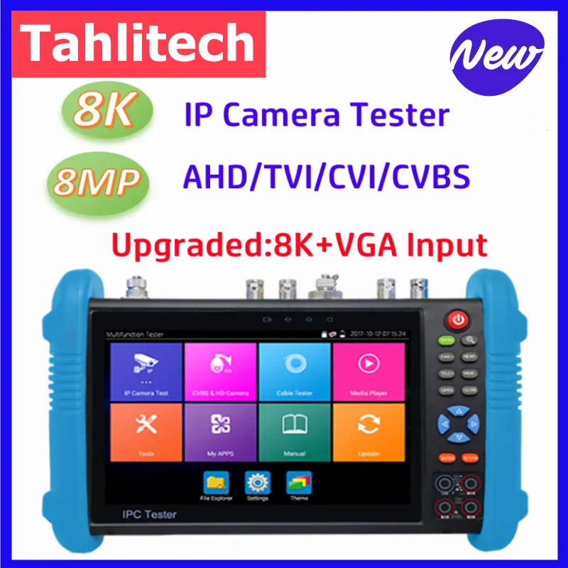 tester camera com utp cabo tester 8k 7 polegada 8mp ahd cvi tvi cvbs hdmi entrada vga power poe teste cctv h265 ip 01