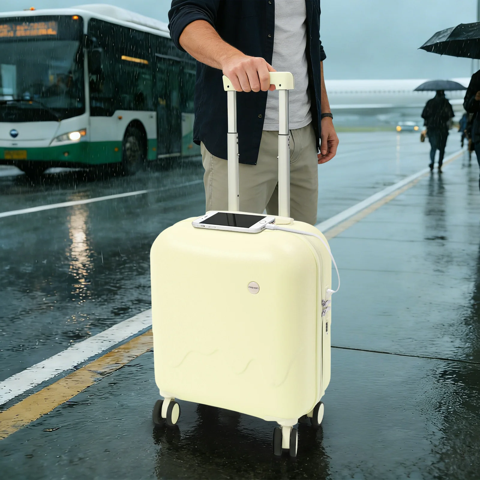

Hardside Rolling Suitcase Carry On Luggage Portable Rolling Suitcase with Cup Holder and USB Charging Port for Short Distance Travels Business Trips Vacations