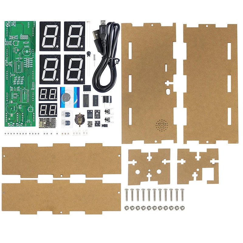 DIY Networking Clock ESP8266 Kit 8-bit Digital Tube Temperature Alarm Clock Auto Dimming Fun Soldering Loose Parts