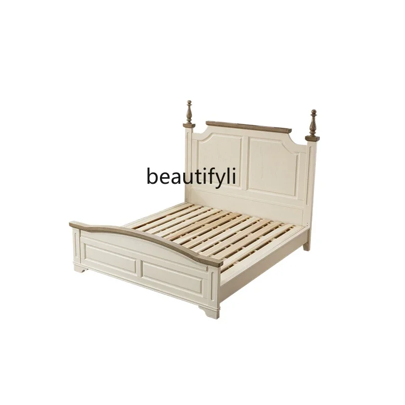 American Bed Edging Master Bedroom Double Bed Solid Wood Red Oak French Furniture Two-Color European Princess Marriage Bed