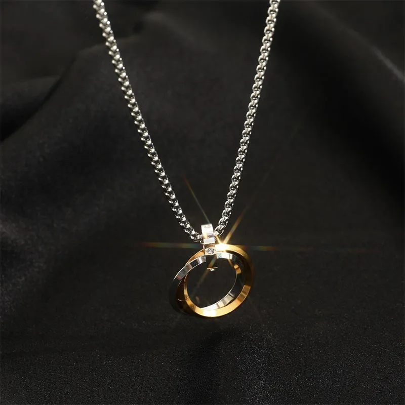 Fashion Round Pendant Outlet Stainless Steel Three Round Necklace ChaIn Men/Women Wholesale Choker Jewelry Free Shipping