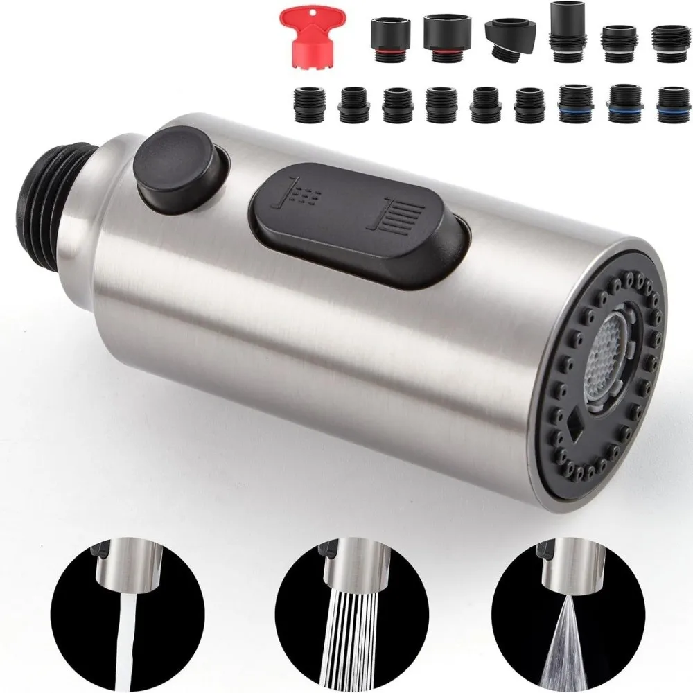 

Durable ABS Kitchen Faucet Spray Head Dual Function Water Saving Faucet Head Replacement Brushed Nickel 3 Function