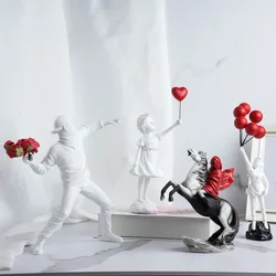 Vilead Banksy Sculpture Collection Flower Thrower Statue Pop Art Modern Balloon Girl Figurine Office Home Decoration Street