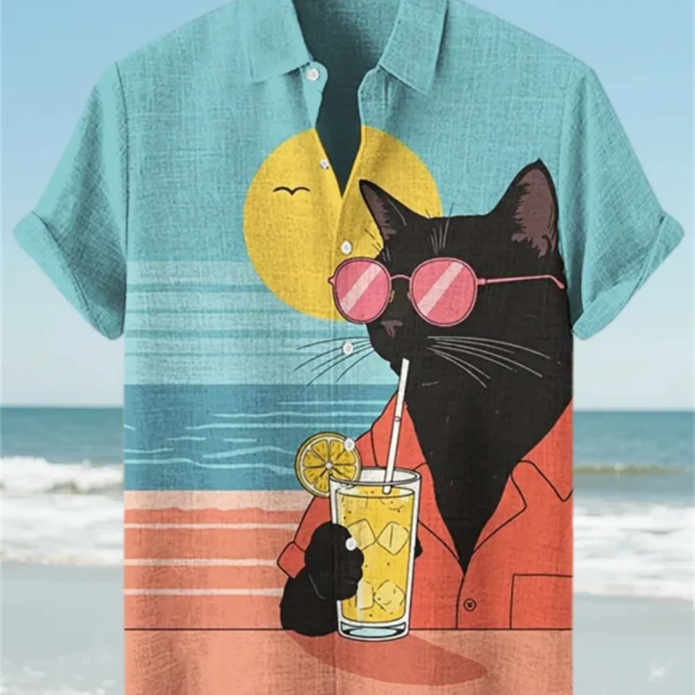 

Men's Hawaiian Style Short Sleeve Shirt 3D Printed Lapel Button up Outdoor Leisure Fashion Social Linen Blend for Vacation