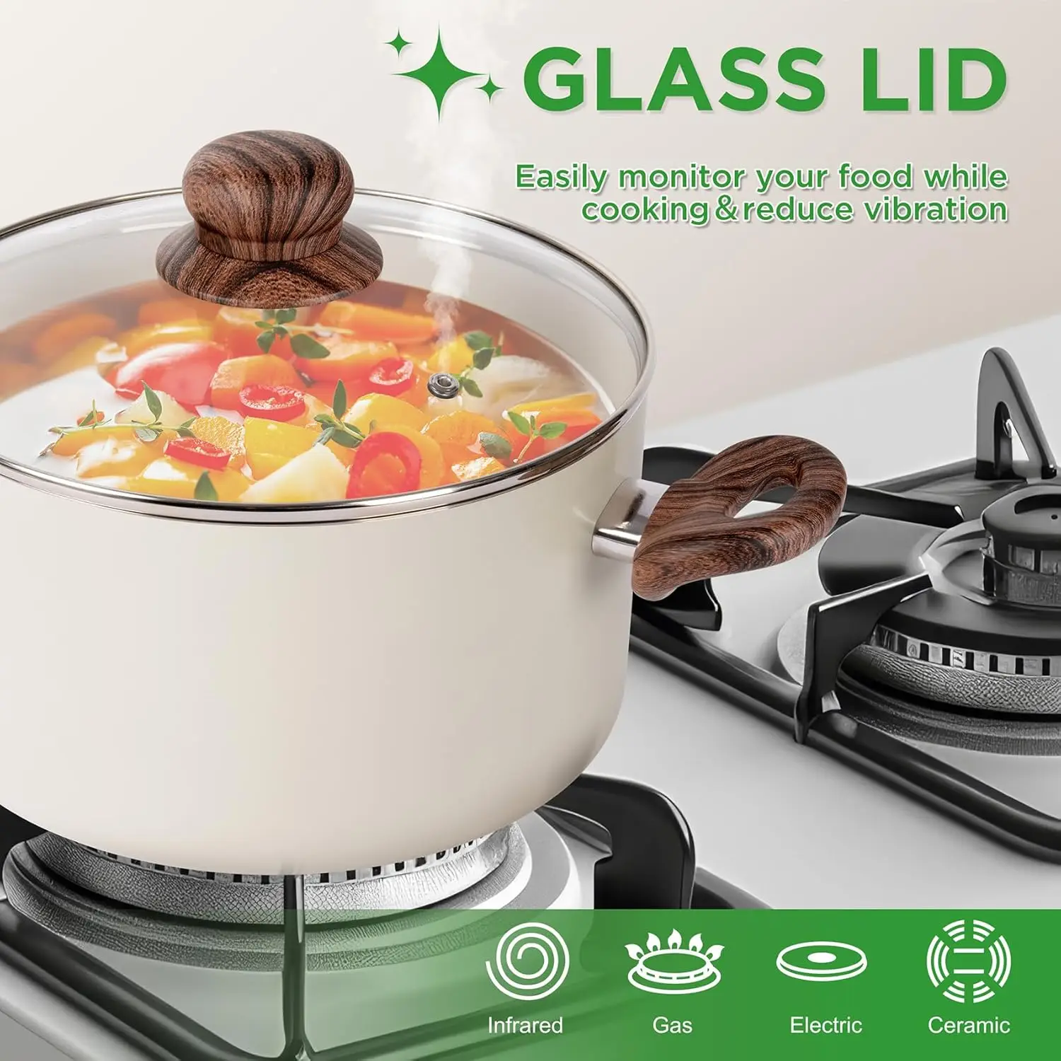 طقم أواني ومقالي 23 قطعة غير لاصق، أطقم أواني طهي المطبخ، مع مقلاة، قدر، مقلاة، طقم طهي خفيف الوزن مع Sta