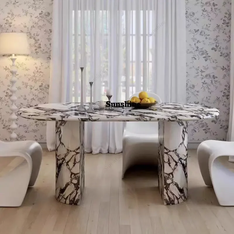 

French Style Round Marble Table, Thickened Oval Retro Table for Small Space, Scratch Resistant & Anti-bacterial, Customizable F