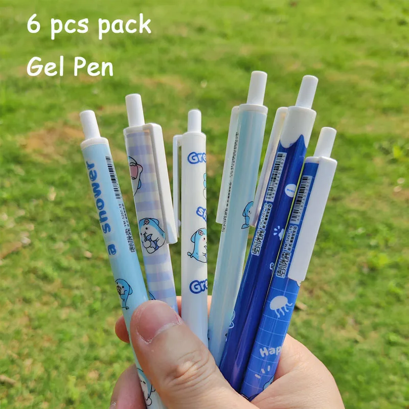 

Kawaii 6 PCS PACK Gel Pen Funny Shark Baby Style Black Quick-Drying Carbon Pen Office Aesthetic Stationery Supplies