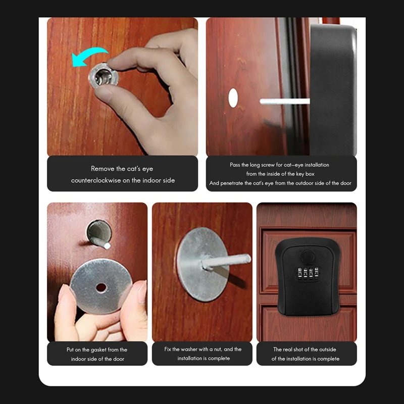 3X Key Lock Box, Wall-Mounted Zinc Alloy Key Box Weatherproof 4-Digit Combination Key Storage Lock Box