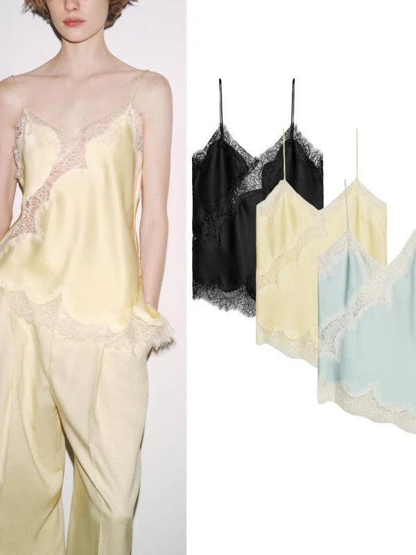 Neue Sommer frauen Spitze Asymmetrische Saum Unterwäsche Sle Dünnen Riemen Top Pendeln Sle Slim Fit Regelmäßige Länge Reine Farbe