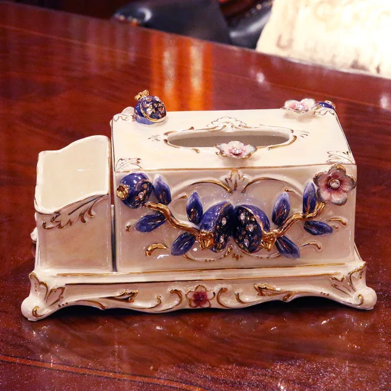

European ceramic multi-functional tissue box creative living room coffee table decorative ornament remote control storage box pu